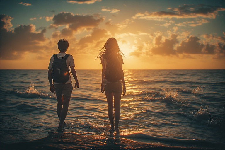 Melangkah Perlahan di Bawah Warna Senja yang Menenangkan